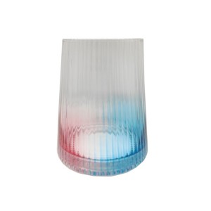 Hand-blown Dense Vertical Stripe Blue and Red Drinking Glasses Set