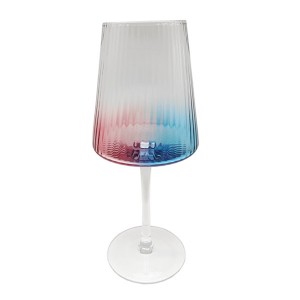 Hand-blown Dense Vertical Stripe Blue and Red Drinking Glasses Set