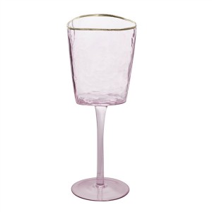 Gold Rimmed Triangle Hammer Eye Pattern Red Wine Glasses