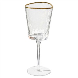 Gold Rimmed Triangle Hammer Eye Pattern Red Wine Glasses