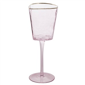 Gold Rimmed Triangle Hammer Eye Pattern White Wine Glasses