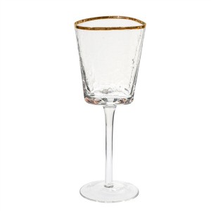 Gold Rimmed Triangle Hammer Eye Pattern White Wine Glasses