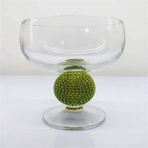 Glassware Elegant Clear Ice Cream Cup with Luxury Diamond Ball Stem