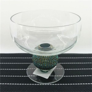 Glassware Elegant Clear Ice Cream Cup with Luxury Diamond Ball Stem