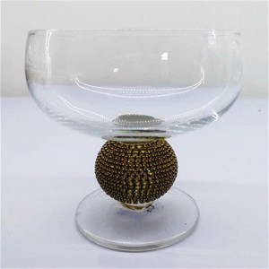 Glassware Elegant Clear Ice Cream Cup with Luxury Diamond Ball Stem